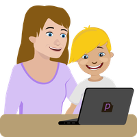 A parent and child using Purple Mash by 2Simple Ltd