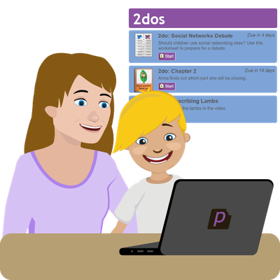 A parent and child using 2Dos in Purple Mash by 2Simple Ltd