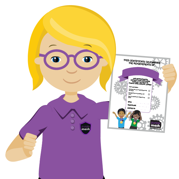 An image showing a Digital Leader hold up her certficate by Purple Mash.png