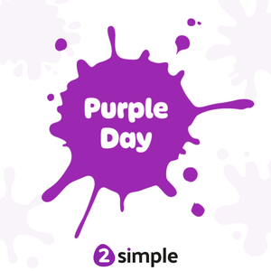 A purple paint splodge with the words 'Purple Day'
