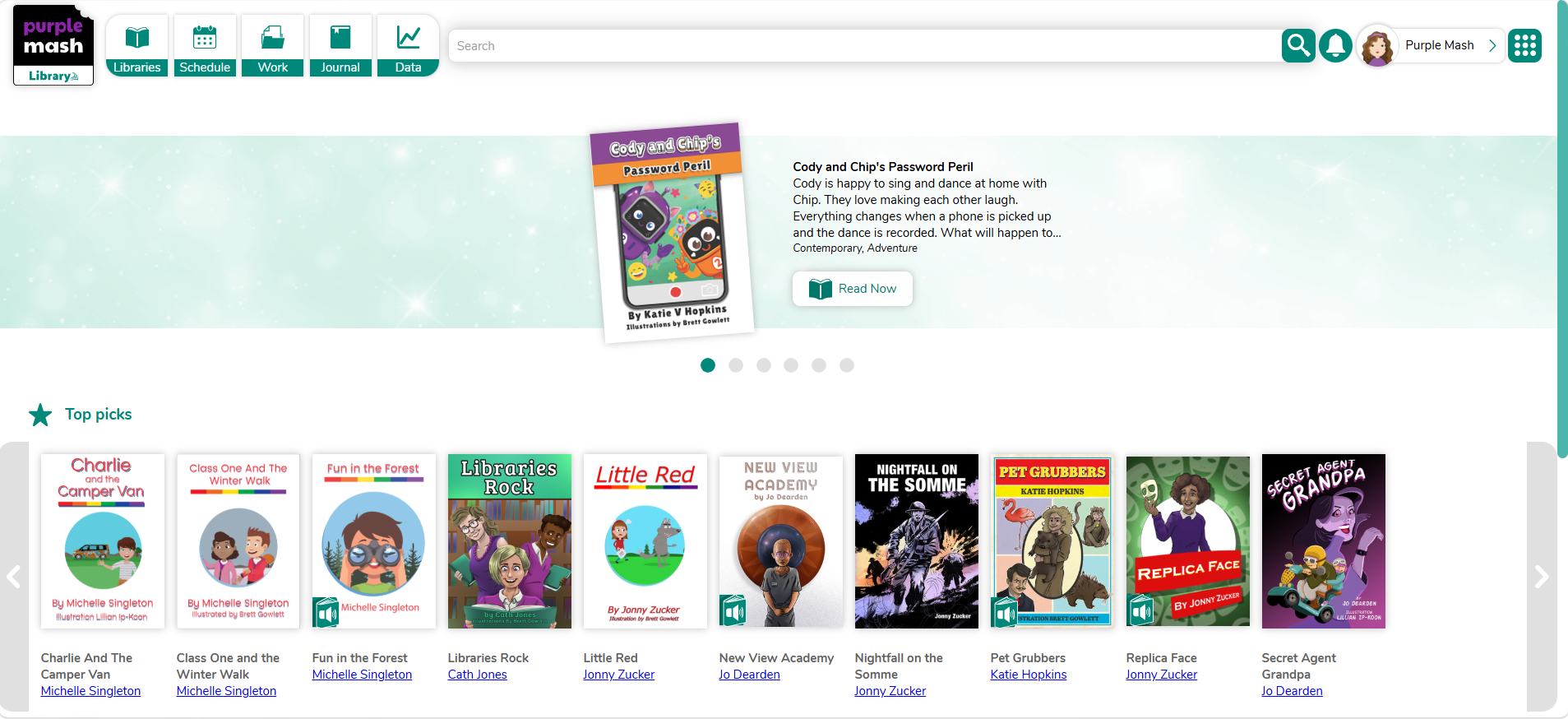 Purple Mash Library homepage