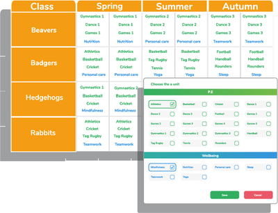 Screenshot showing PE scheme of work planner from Striver by 2Simple Ltd