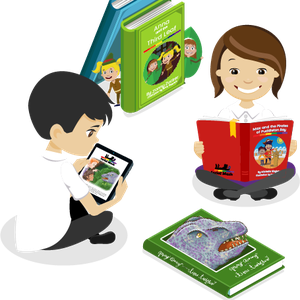 Two primary school children reading Serial Mash books by 2Simple Ltd