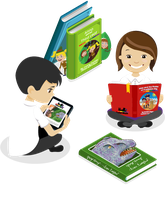 Two primary school children reading Serial Mash books by 2Simple Ltd